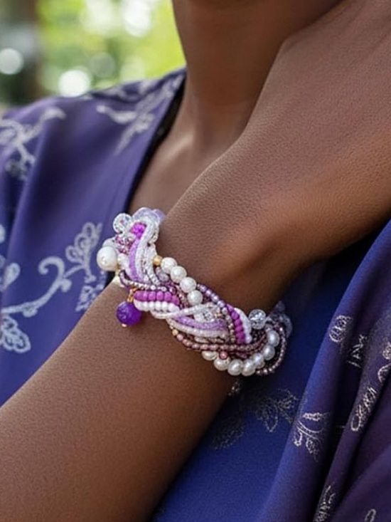 Anthropologie Jewelry - Anthropologie Lavender Braided Pearl and Bead Bracelet